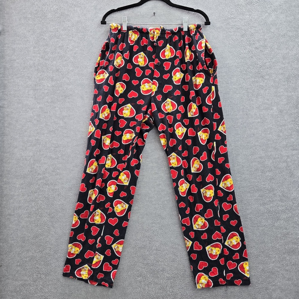 The Simpsons Men Sleepwear M Black Pajama Pants Graphic Valentine Homer Y2K